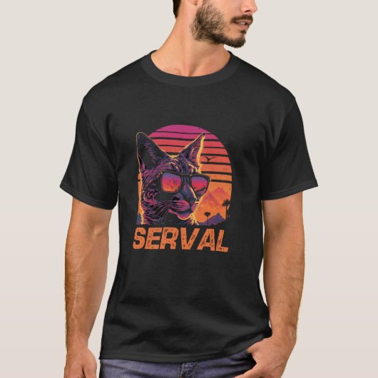 レトロな夕日サーバルキャットサングラス Tシャツ (正面)
