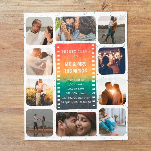 レトロな夕日写真の夫婦30周年記念 フリースブランケット