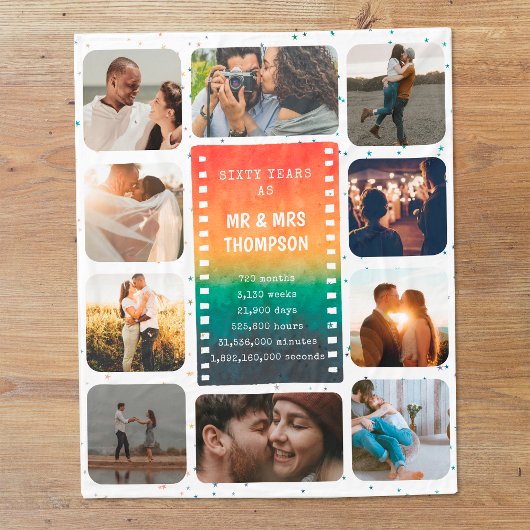 レトロな夕日写真の夫婦60周年記念 フリースブランケット