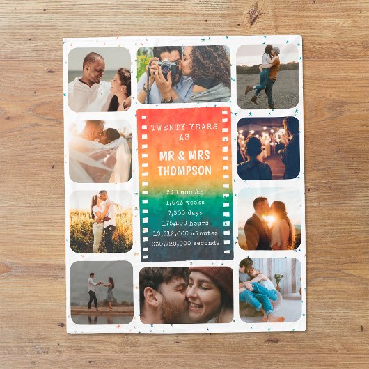 レトロな夕日写真の夫婦 20周年記念 フリースブランケット
