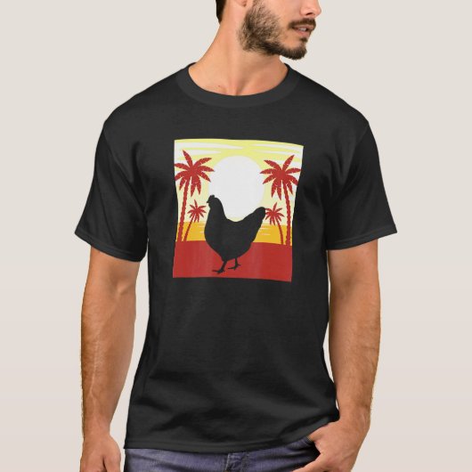 レトロな夕日 チキンラバー - 農家さん Tシャツ (正面)