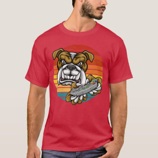 レトロな夕日 ビデオゲーム ブルドッグ ゲーマー ゲーム好き Tシャツ
