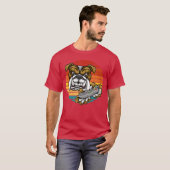 レトロな夕日 ビデオゲーム ブルドッグ ゲーマー ゲーム好き Tシャツ (正面フル)