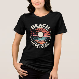 レトロな夕日 ビーチに来たぜ トライブレンドTシャツ