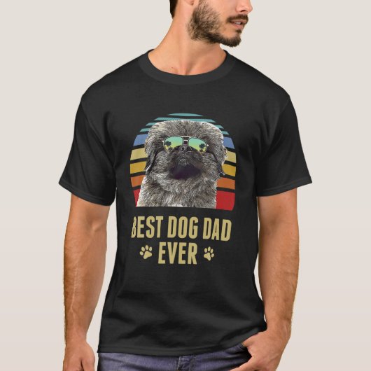 レトロな夕日 京パー 最強のパパ犬好き Tシャツ (正面)