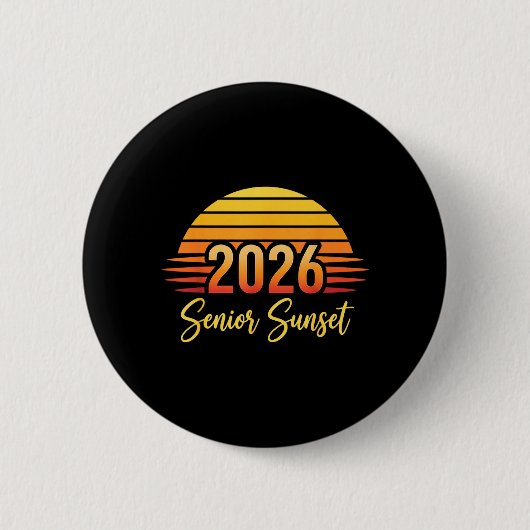 レトロな夕日 卒業記念 シニアクラス2026 グラフィック 缶バッジ (正面)