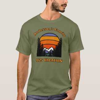 レトロな夕日 山と森のバケーション Tシャツ