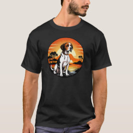 レトロな夕焼けに佇むビーグル Tシャツ