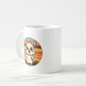 レトロな夕焼けの中のかわいいキャラクター動物のマグカップ コーヒーマグカップ (正面左)