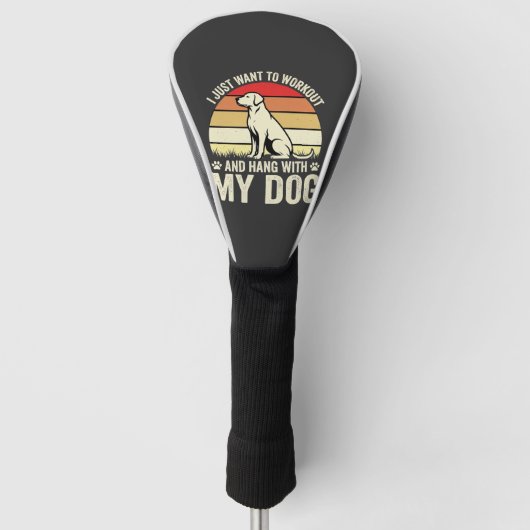 レトロな夕焼けの犬とエクササイズ ゴルフヘッドカバー (正面)