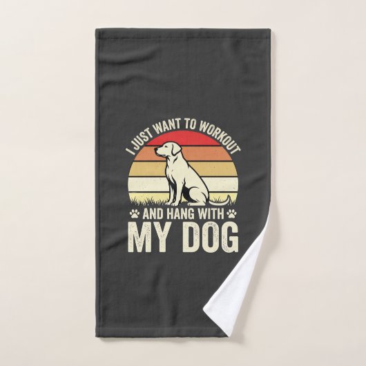 レトロな夕焼けの犬とエクササイズ ハンドタオル (ハンドタオル)