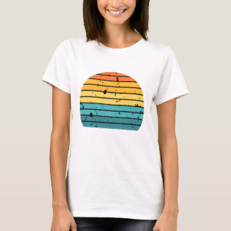 レトロな夕焼けストライプグラフィック Tシャツ