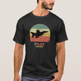 レトロな夕焼け、ジェット戦闘機、パイロット、航空 Tシャツ