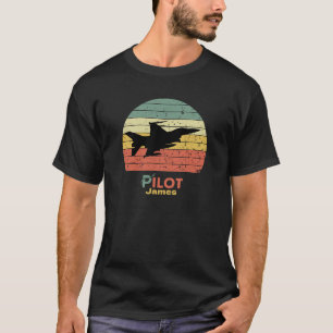 レトロな夕焼け、ジェット戦闘機、パイロット、航空 Tシャツ