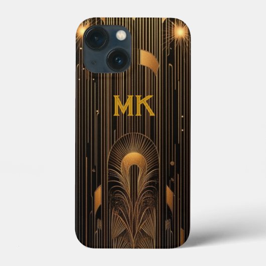 レトロな大正ロマン アールデコ ブラックゴールド モノグラム Case-Mate iPhoneケース (裏面)