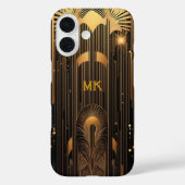 レトロな大流行の20年代 アールデコ ブラックゴールド モノグラム Case-Mate iPhoneケース (裏面)
