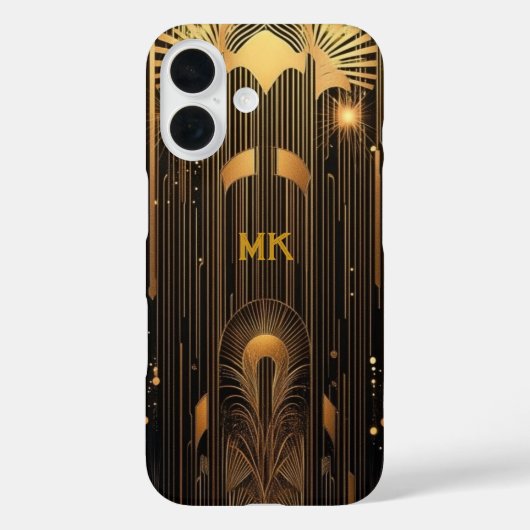 レトロな大流行の20年代 アールデコ ブラックゴールド モノグラム Case-Mate iPhoneケース (裏面)