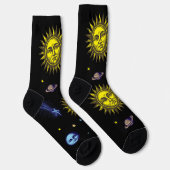レトロな天体アート  太陽 月 星 惑星 彗星 ソックス (右)