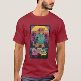 レトロな太陽とビンテージ・キャット・ヒップホップ・スタイル Tシャツ