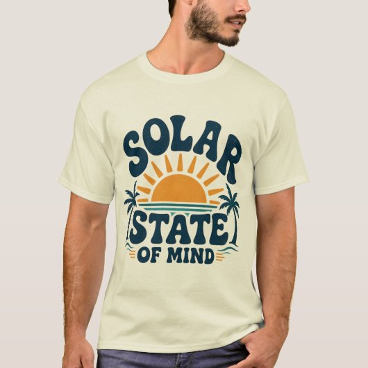 レトロな太陽とヤシの木の夏休みデザイン Tシャツ (正面)