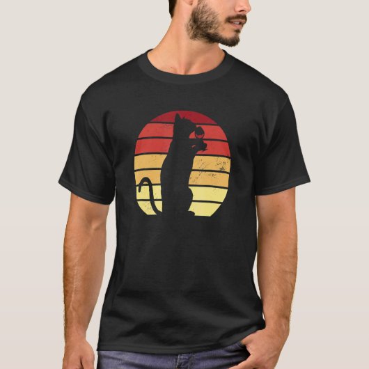 レトロな太陽とワインを飲む猫 Tシャツ (正面)