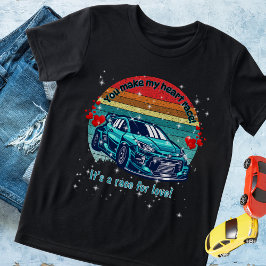 レトロな太陽のかわいい子供用バレンタインカー トライブレンドＴシャツ