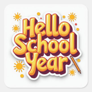 レトロな太陽の光が輝く「Hello School Year」先生用トートバッグ スクエアシール