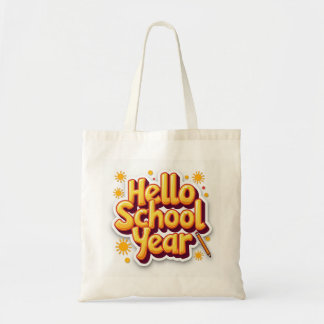 レトロな太陽の光が輝く「Hello School Year」先生用トートバッグ トートバッグ