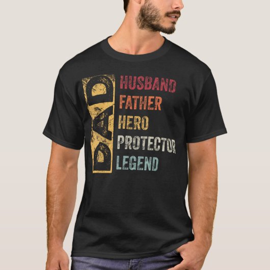 レトロな夫・父・英雄・守護者・伝説の父 Tシャツ (正面)