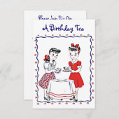 レトロな女の子が主催するティーパーティーの招待状 招待状 (正面/裏面)