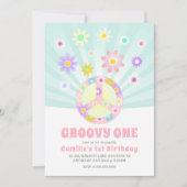 レトロな女の子の誕生日招待状 グルーヴィーワン 招待状 (正面)