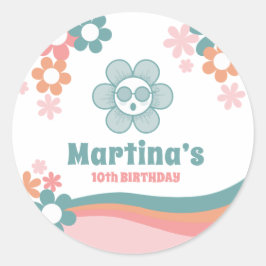 レトロな女の子の10歳の誕生日パーティー ラウンドシール