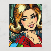 レトロな女性とショッピングバッグ ミッドセンチュリー