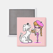 レトロな女性と愛犬 マグネット (正面/裏面)