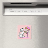 レトロな女性と愛犬 マグネット (インサイチュ (食洗機))