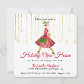 レトロな女性のクリスマスツリー ホリデーカード (正面)