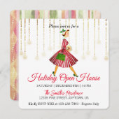 レトロな女性のクリスマスツリー ホリデーカード (正面/裏面)