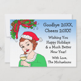 レトロな女性のメリークリスマスと新年のあけましておめでとうございます カード