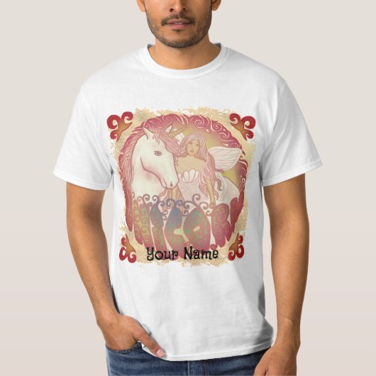 レトロな妖精とユニコーンTシャツ Tシャツ (正面)