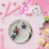 レトロな子供たちのスキー場での冬のクリスマスパーティ ペーパープレート (パーティー)
