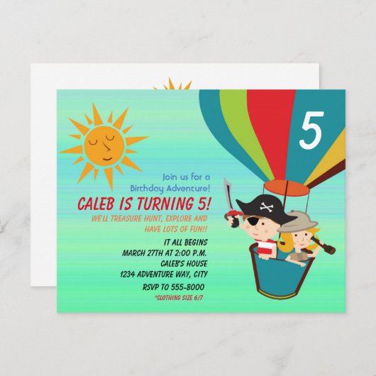 レトロな子供の誕生日気球招待状 招待状 (正面/裏面)