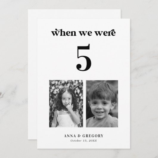 レトロな子供時代の写真 5x7 ウェディングテーブルナンバーカード 招待状 (正面/裏面)