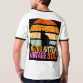 レトロな子猫 ビンテージソウル 黒猫の夕焼け グラフィック Tシャツ (裏面)