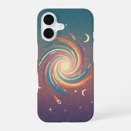 レトロな宇宙雲のイラスト iPhone 16ケース (裏面)