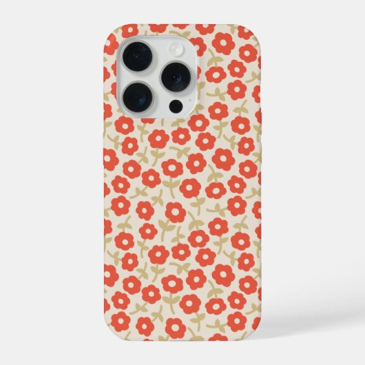 レトロな小さな赤いフラワー柄 iPhoneケース (裏面)