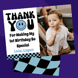 レトロな少年お誕生日おめでとう 1歳のバースデーパーティー 写真 サンキューカード