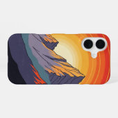 レトロな山の夕焼け iPhone 16ケース (裏面横)