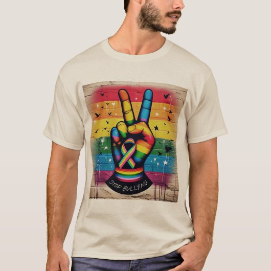 レトロな平和のサインがいじめ反対のTシャツ Tシャツ (正面)