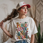 レトロな平和、愛、良い波動 トライブレンドTシャツ