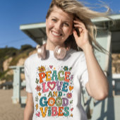レトロな平和、愛、良い波動 トライブレンドTシャツ